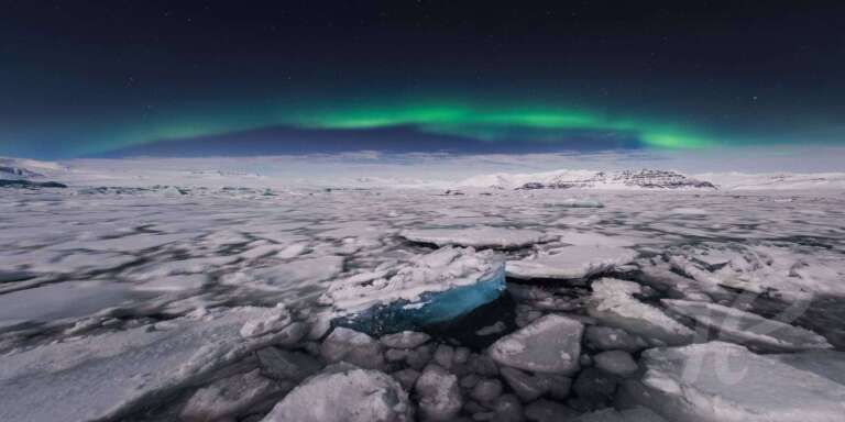 Jökulsarlon, Polarlichter über dem Eis