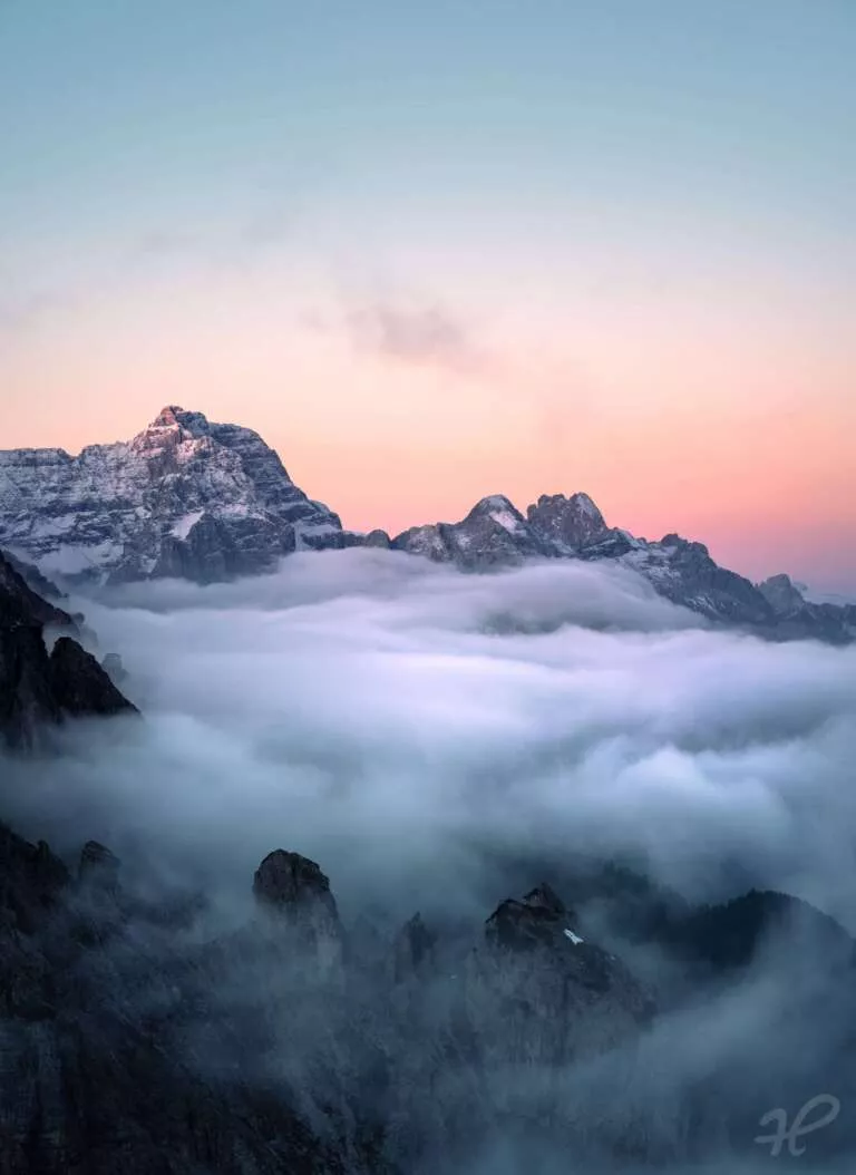 Rifugio Auronzo, Nebel über den Alpen