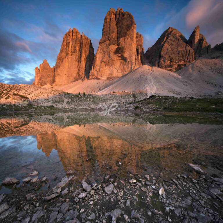 Alpenglühen an den drei Zinnen