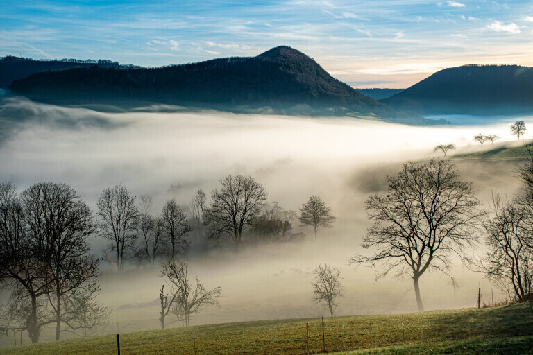 Fuchsecktal mit Nebel im Winter