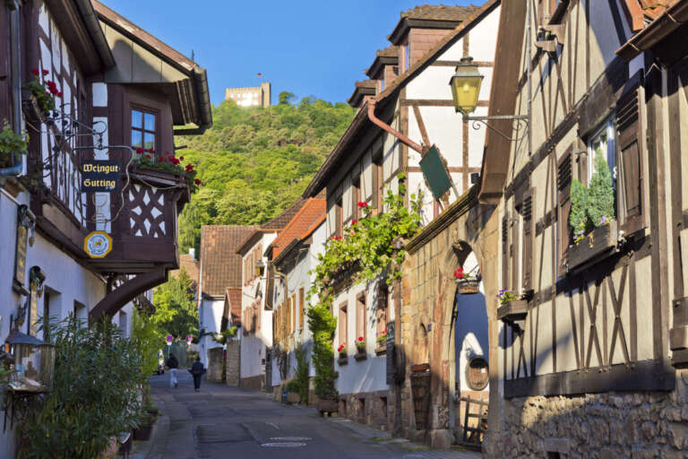 Blick von der Schlossstraße in Hambach auf das Hambacher Schloss